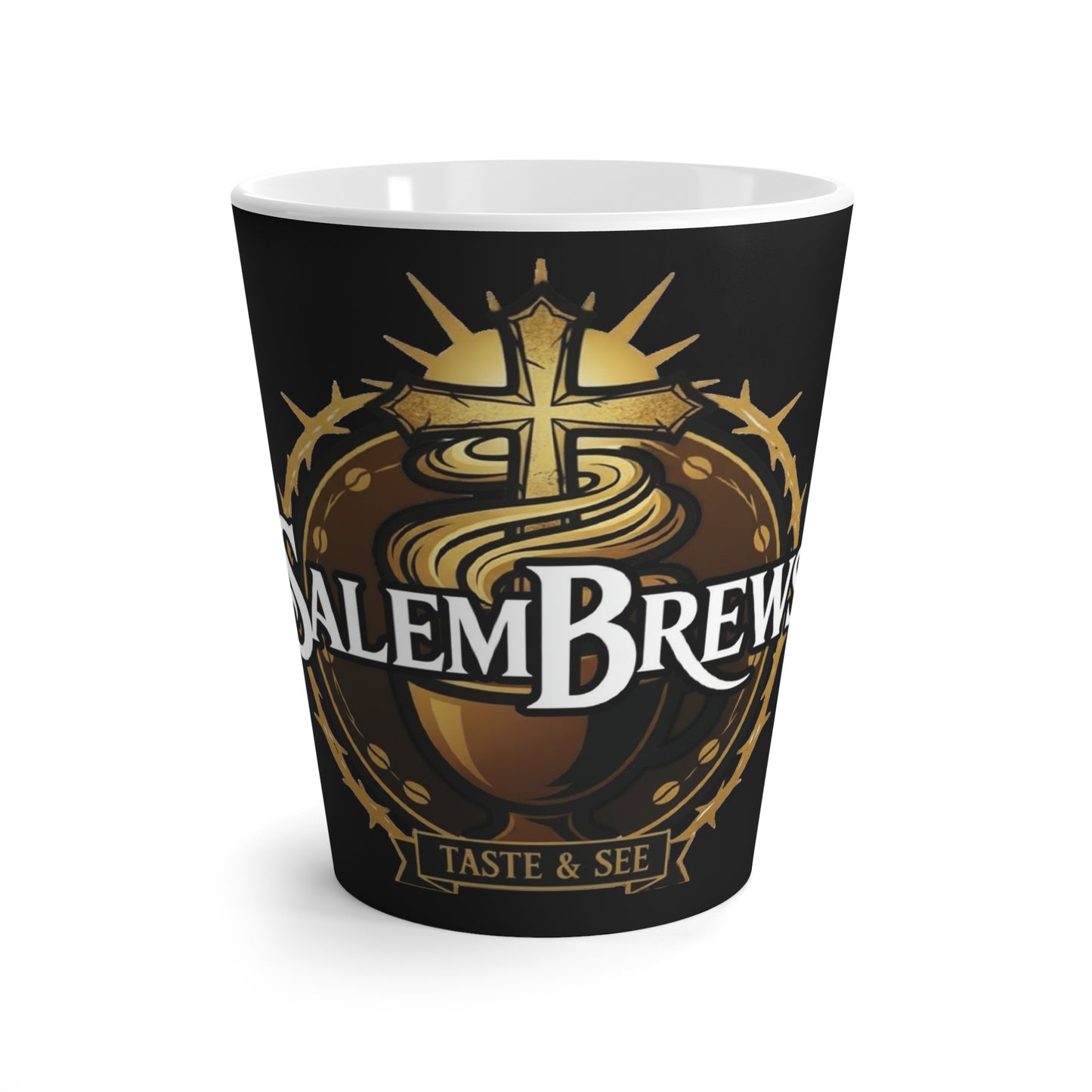 SalemBrews Latte Mug – Gothic Coffee Logo Ceramic Cup